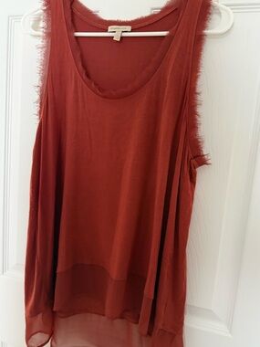 Bordeaux Anthropology Rust Chiffon Trimmed Sleeveless Top - L